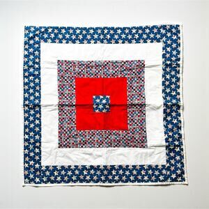 2000s Handmade Red, White, & Blue Americana 4th of July Small Lap Quilt 45”X45”